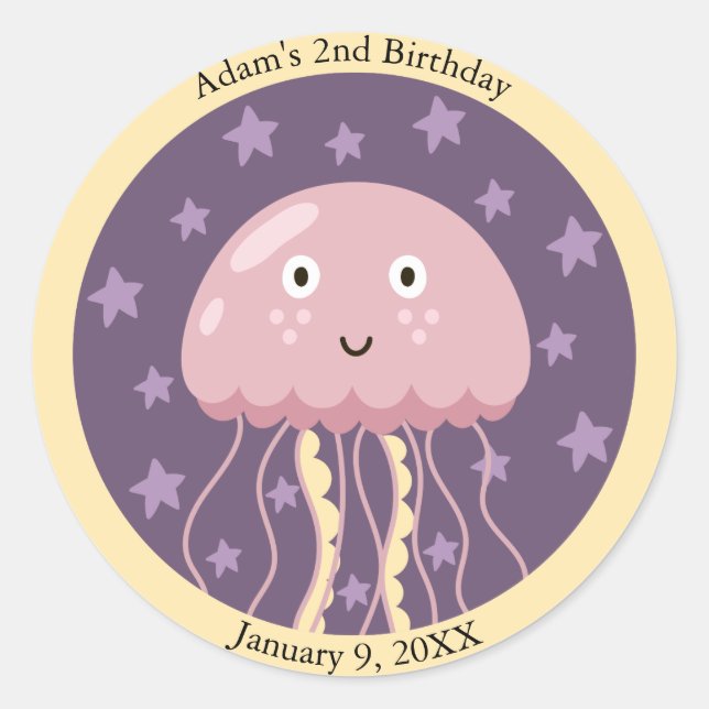 Kids Happy Jellyfish Under the Sea Birthday Classic Round Sticker (Front)