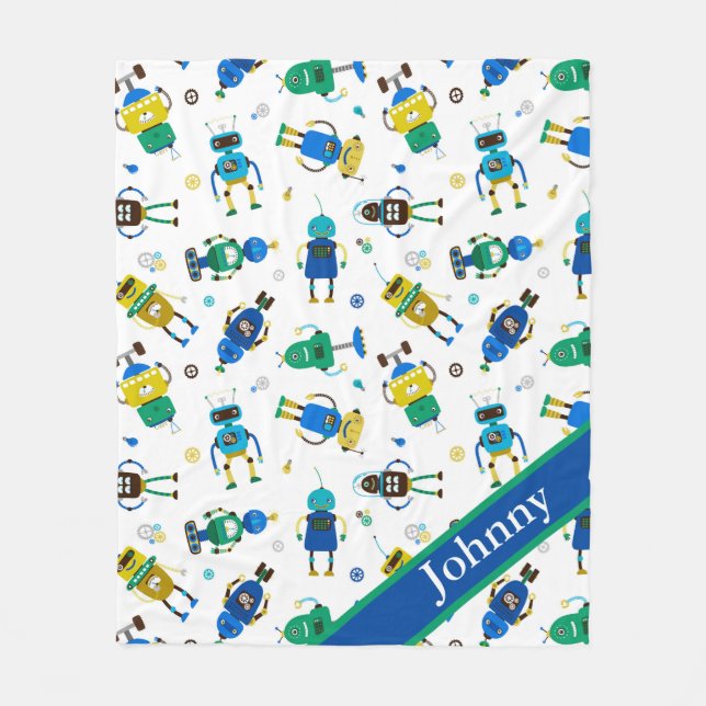 Kids Happy Little Robots  Fleece Blanket (Front)