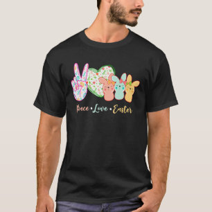 Kids Happy Peace Love Easter Bunny Ears Funny Egg T-Shirt