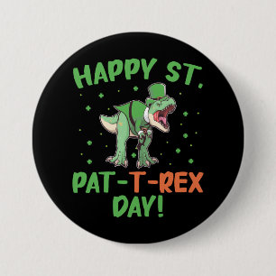 Kids Happy St Pat Trex Day Dino St Patricks Day  7.5 Cm Round Badge