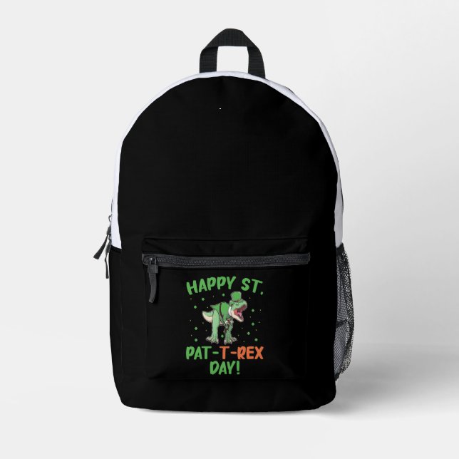 Kids Happy St Pat Trex Day Dino St Patricks Day  Printed Backpack (Front)