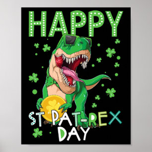 Kids Happy St Patricks Day T-rex Dinosaur Boy Scho Poster