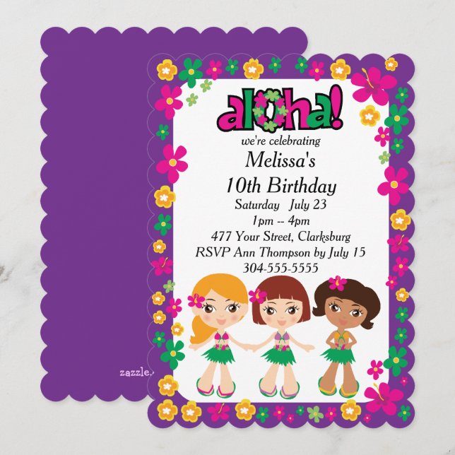 Kids Hawaiian Luau Invitation (Front/Back)