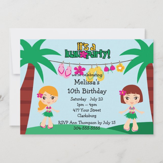 Kids Hawaiian Luau Invitation (Front)