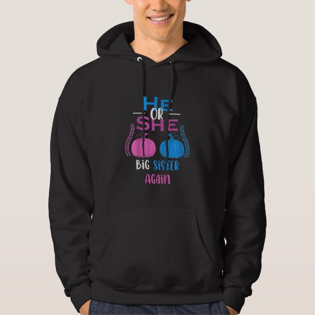 Kids He Or She Big Sister Again Gender Reveal Part Hoodie (Front)