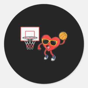 Kids Heart Dunk Bysketbyll Player Valentines Day L Classic Round Sticker