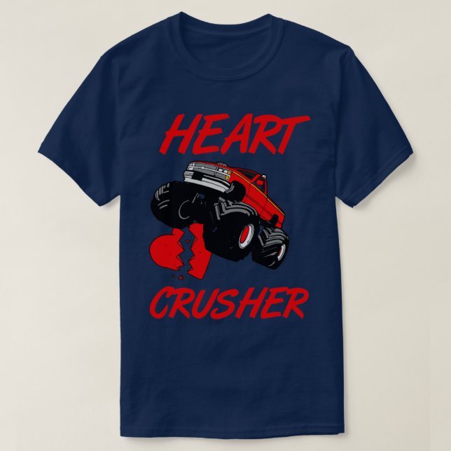 Kids Heart Monster Truck Crusher Valentines Day Cu T-Shirt (Design Front)