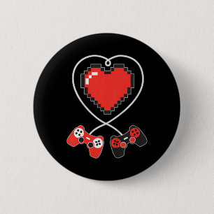 Kids Heart Pixel Art Video-Game Controller Valenti 6 Cm Round Badge