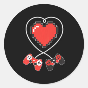 Kids Heart Pixel Art Video-Game Controller Valenti Classic Round Sticker