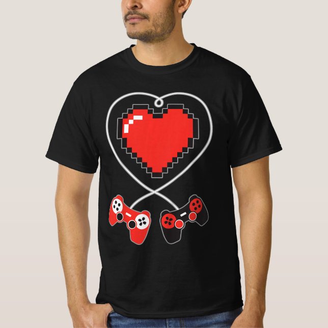 Kids Heart Pixel Art Video-Game Controller Valenti T-Shirt (Front)