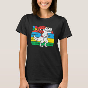 Kids Heart Riding Trex Dino Autism Awareness Toddl T-Shirt
