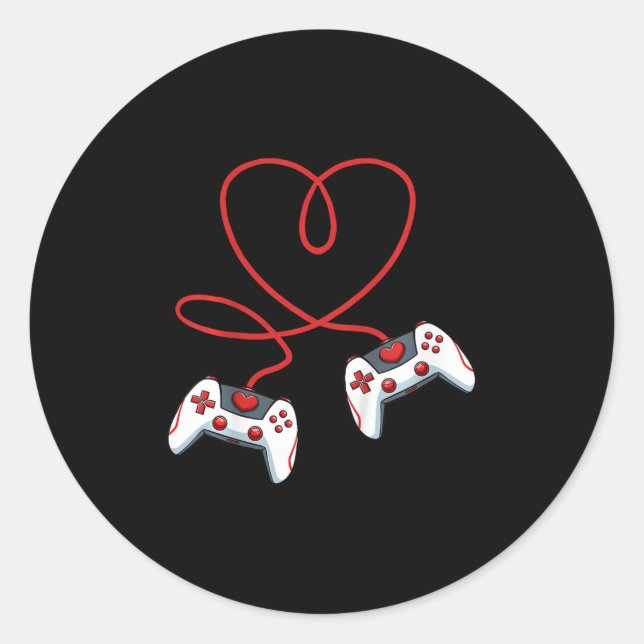 Kids Heart Video-Game Controller Valentines Day Co Classic Round Sticker (Front)
