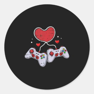 Kids Heart Video-Game Controller Valentines Day Co Classic Round Sticker
