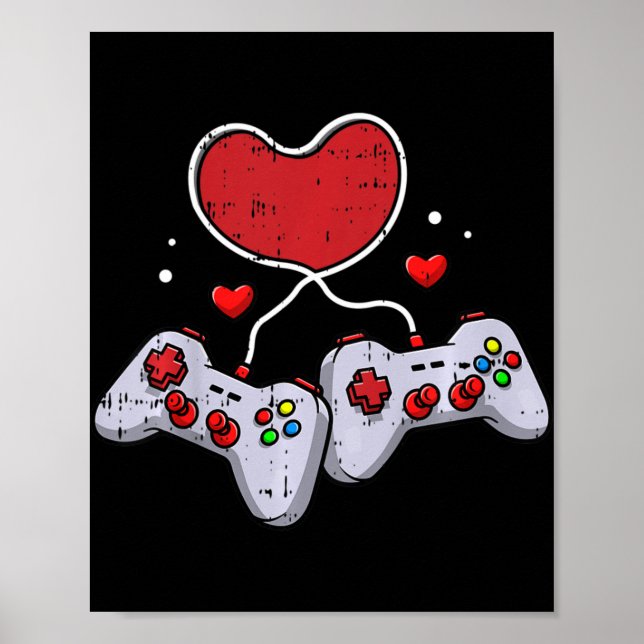 Kids Heart Video-Game Controller Valentines Day Co Poster (Front)