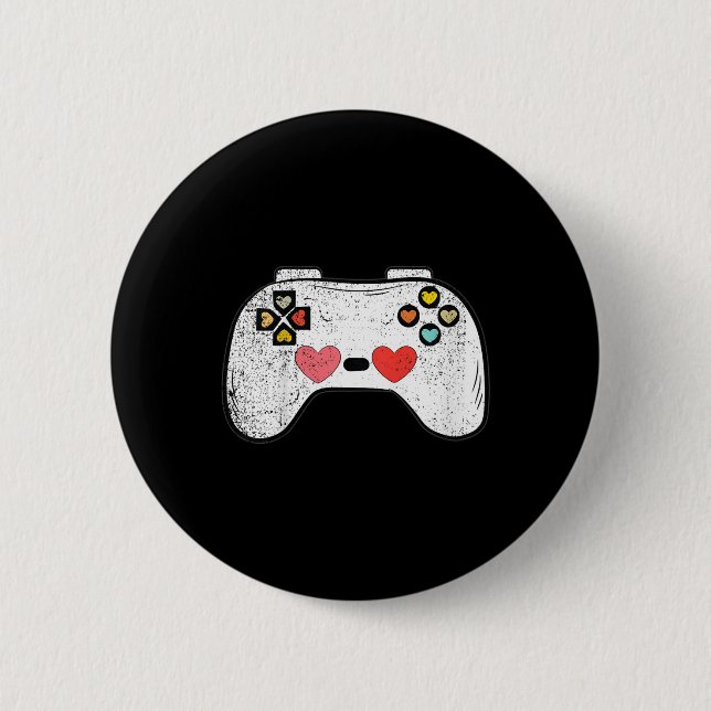 Kids Heart Video-game Controller Valentines Day Cu 6 Cm Round Badge (Front)