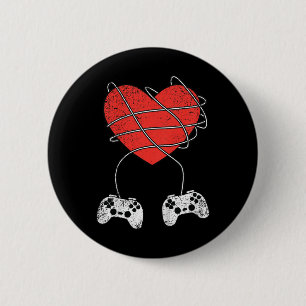 Kids Heart Video-game Controller Valentines Day Cu 6 Cm Round Badge