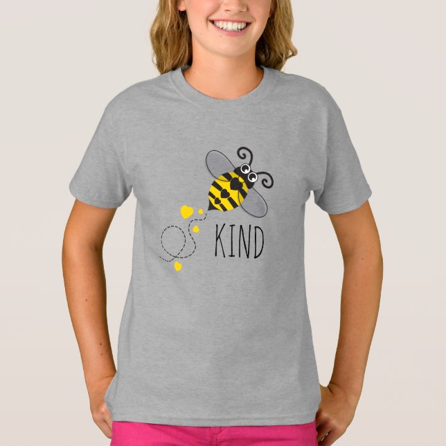 Kids hearts bee kind yellow black or custom name T-Shirt (Front)