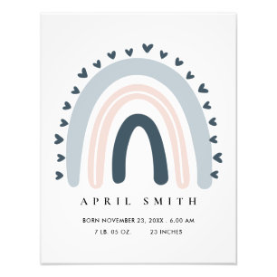 KIDS HEARTS BLUSH BLUE RAINBOW BABY BIRTH STATS PHOTO PRINT