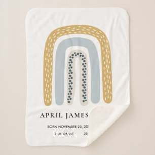 KIDS HEARTS BLUSH BLUE RAINBOW BABY BIRTH STATS SHERPA BLANKET