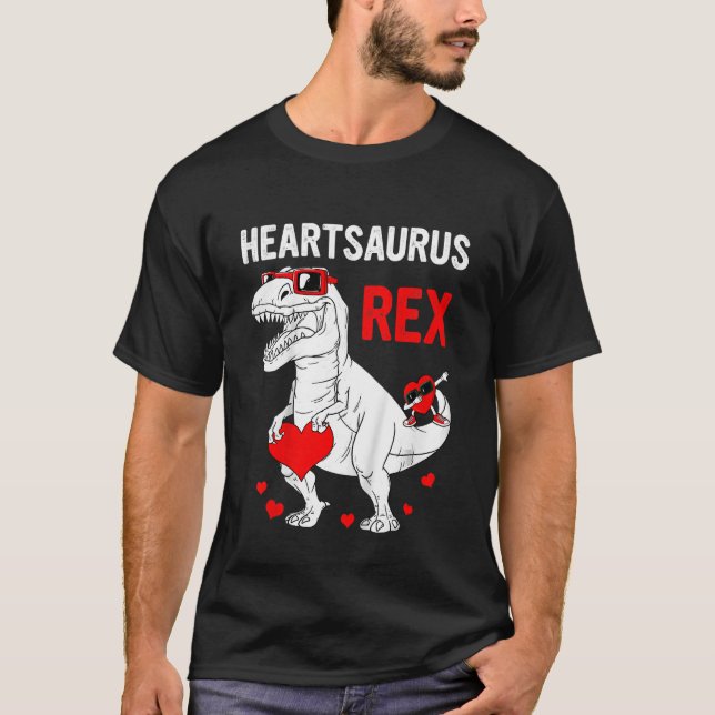 Kids Heartsaurus Rex Dab Heart Dino Toddler Boys V T-Shirt (Front)