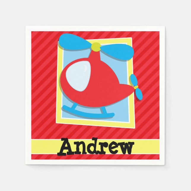 Kid's Helicopter; Scarlet Red Stripes Napkin (Front)