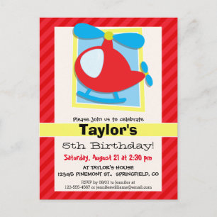Kid's Helicopter; Scarlet Red Stripes Postcard