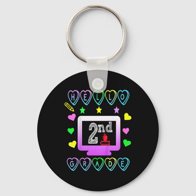 Kids Hello 2nd Grade First Day Of School Fun Secon Key Ring (Front)
