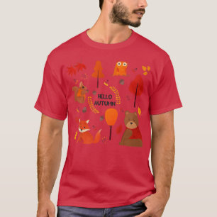 Kids Hello Autumn Fall Cottagecore Forest Fo Squir T-Shirt