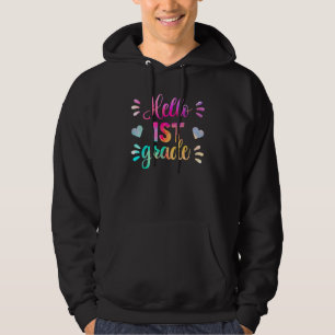 Kids Hello First Grade  Boy Girl Back To School Sq Hoodie