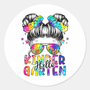 Kids Hello Kindergarten Messy Hair Bun Girl Ck To  Classic Round Sticker