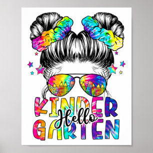 Kids Hello Kindergarten Messy Hair Bun Girl Ck To  Poster