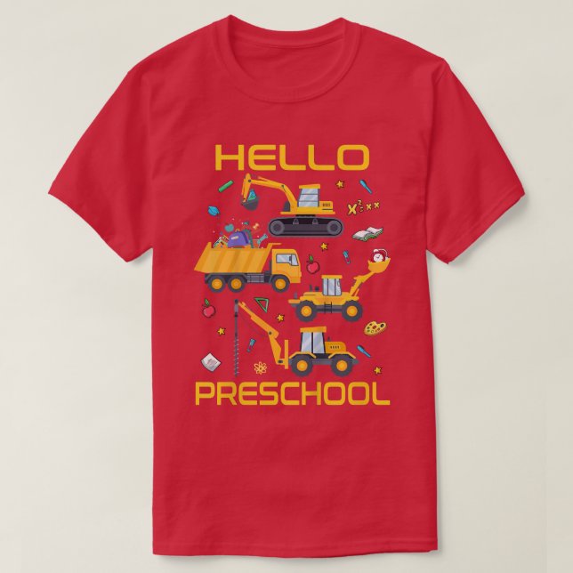 Kids Hello Preschool Retro Truck Construcktion Tod T-Shirt (Design Front)