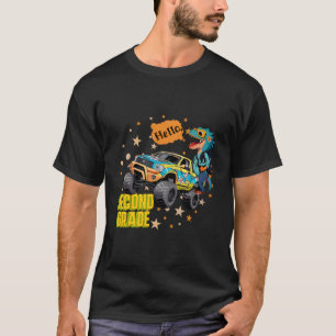 Kids Hello Second 2 Grade Dinosaur Truck Birthday T-Shirt