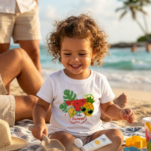 Kids Hello Summer T-Shirt Colorful Tropical Fruit 