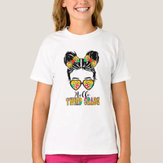 Kids Hello Third Grade Messy Bow Girls 3rd Grade  T-Shirt