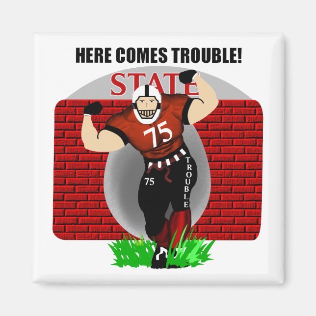 Kids Here Comes Trouble Football Magnet (Front)