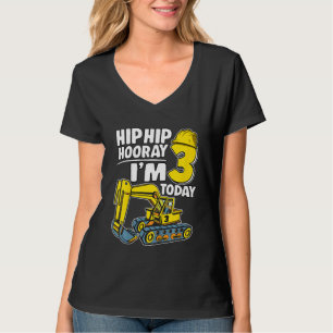 Kids Hip Hip Hooray I'm 3 Today 3 Years Excavator T-Shirt