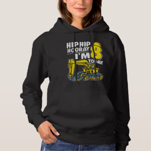 Kids Hip Hip Hooray I'm 8 Today 8 Years Excavator Hoodie