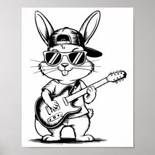 Kids Hip-hop Sungl Bunny Holding Guitar Happy East Poster