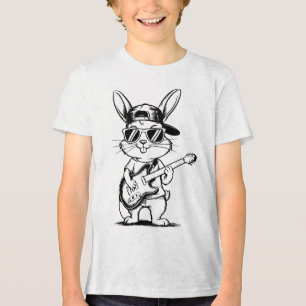 Kids Hip-hop Sungl Bunny Holding Guitar Happy East Tri-Blend Shirt