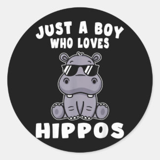 Kids Hippo Hippopotamus A Boy Who Loves Hippos Classic Round Sticker