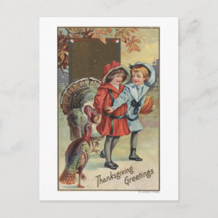 Kids Holding a Pumpkin, Turkeys Postcard