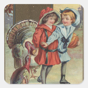 Kids Holding a Pumpkin, Turkeys Square Sticker