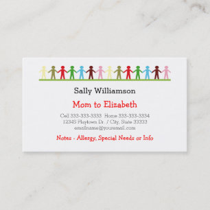 Kids Holding Hands Mummy and Child Custom Info Calling Card