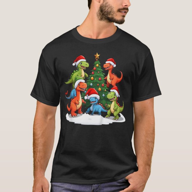 Kids Holiday Dinosaur Adventure, Kid's Christmas T-Shirt (Front)