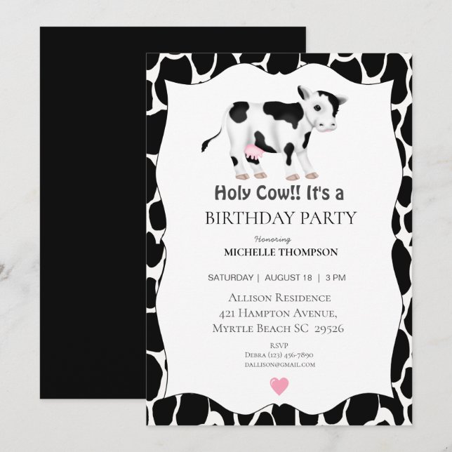 Kids Holy Cow Birthday Party Invitation (Front/Back)