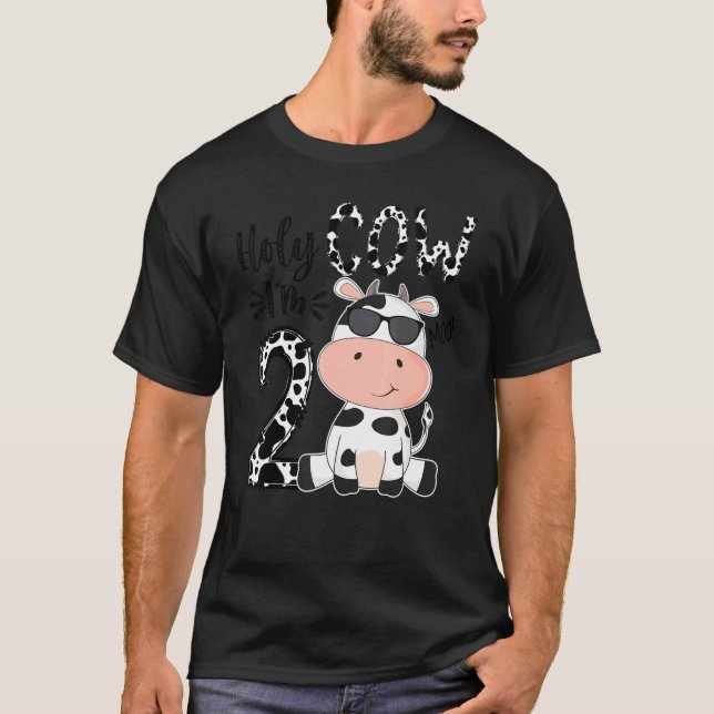 Kids Holy Cow I'm 2 Birthday Boy 2nd Cow Farm Anim T-Shirt (Front)