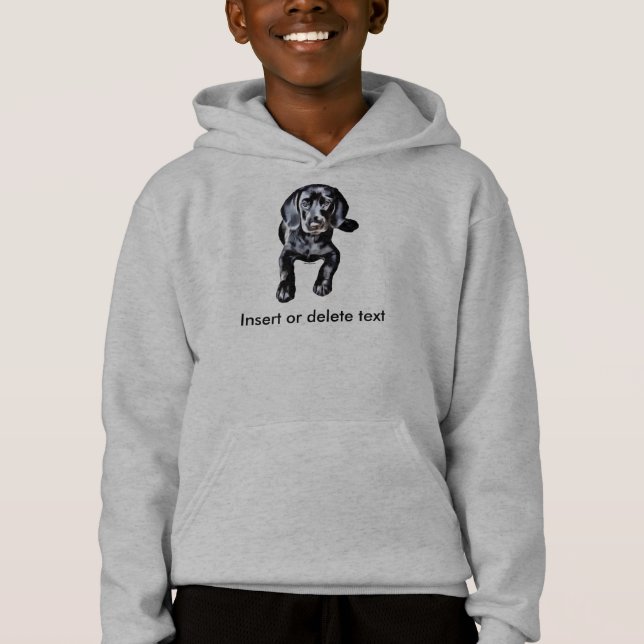 Kid's hooded sweatshirt black lab puppy (Front)