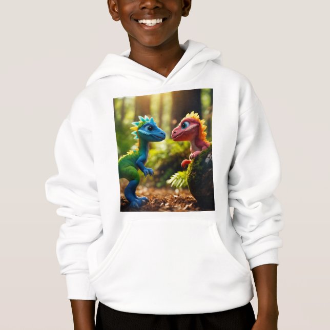 Kids hoodie with dinosaur picture. (Front)
