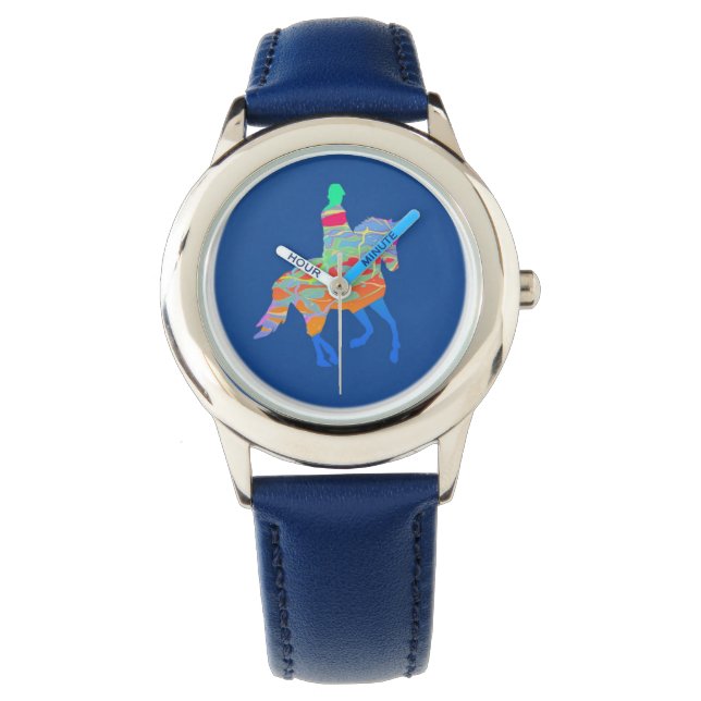 Kids Horse And Rider On Blue Wrist Watch (Front)